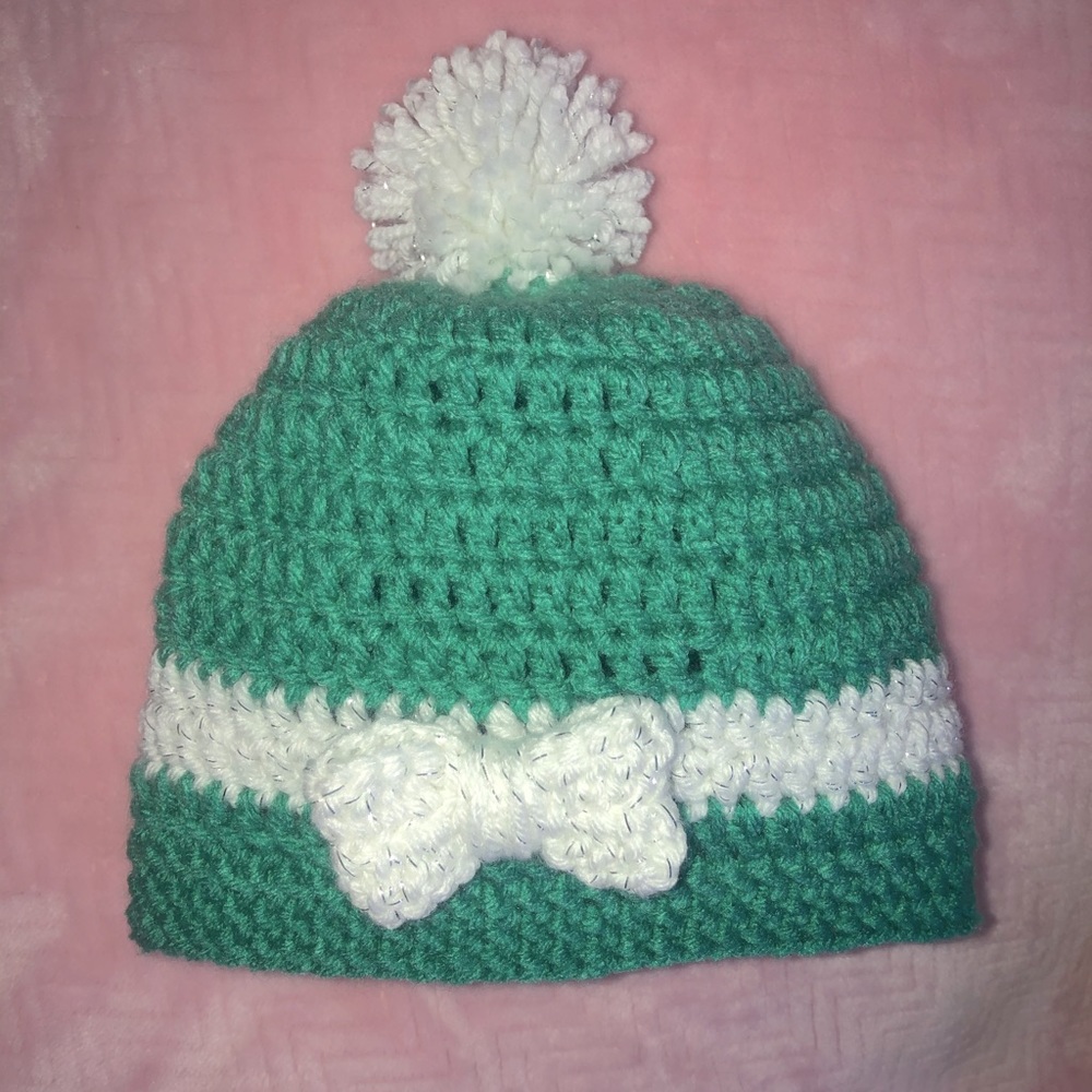 SpearMint Colored Baby Cap w Pom Pom